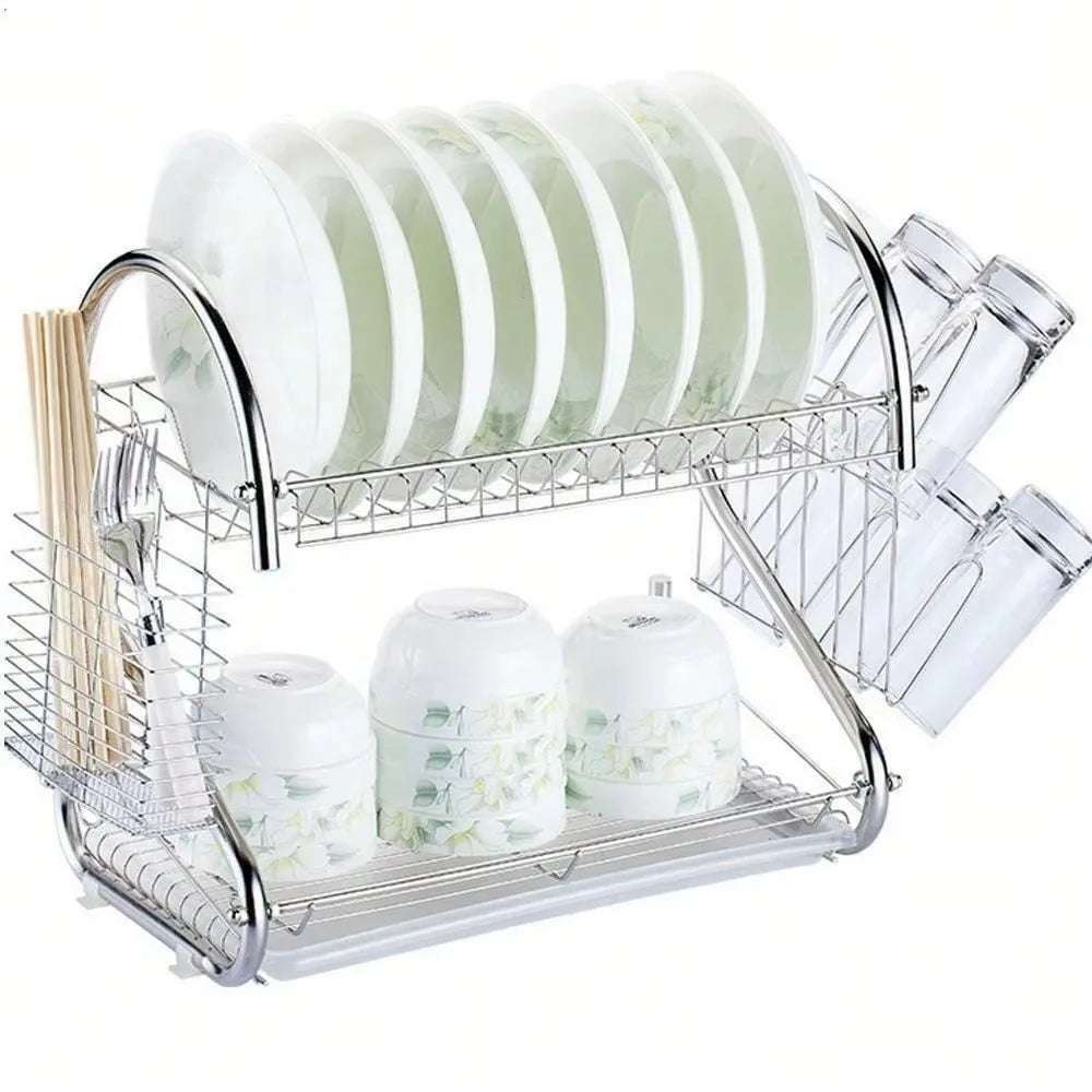 Kitchen Cutlery Organizer 2 Tier S-Shaped Dish Drainer Space-saving Metal Dish Drying Rack Stable Cup Drainer Chopsticks