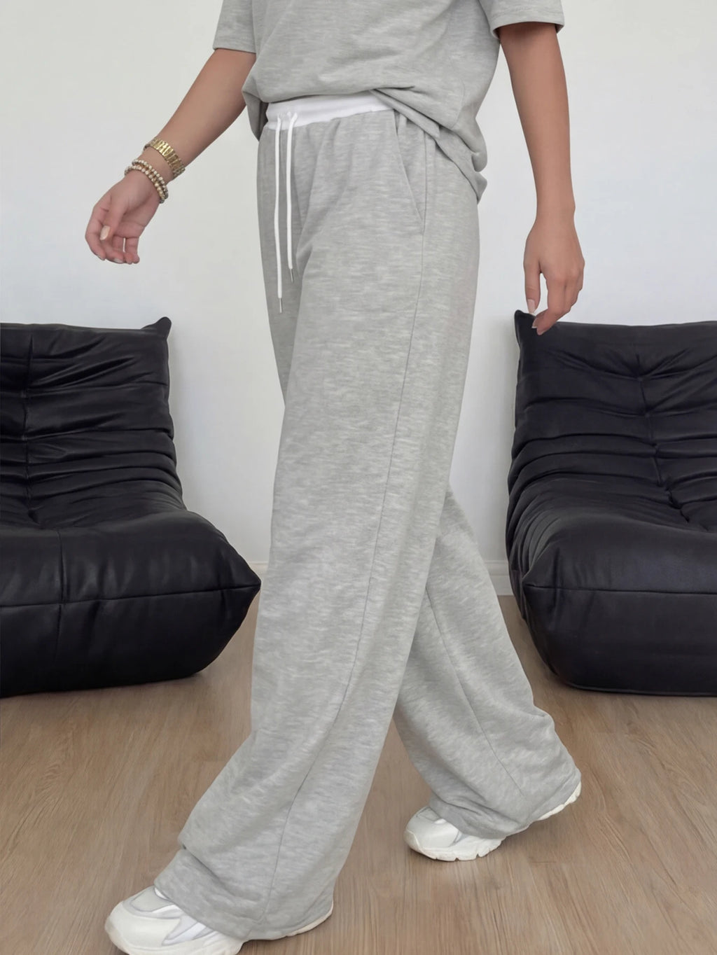 New Jogger Baggy Pants for Women Drawstring Straight Loose Casual Pants High Waist Wide Leg Pants Running Daily Wear Streetwear