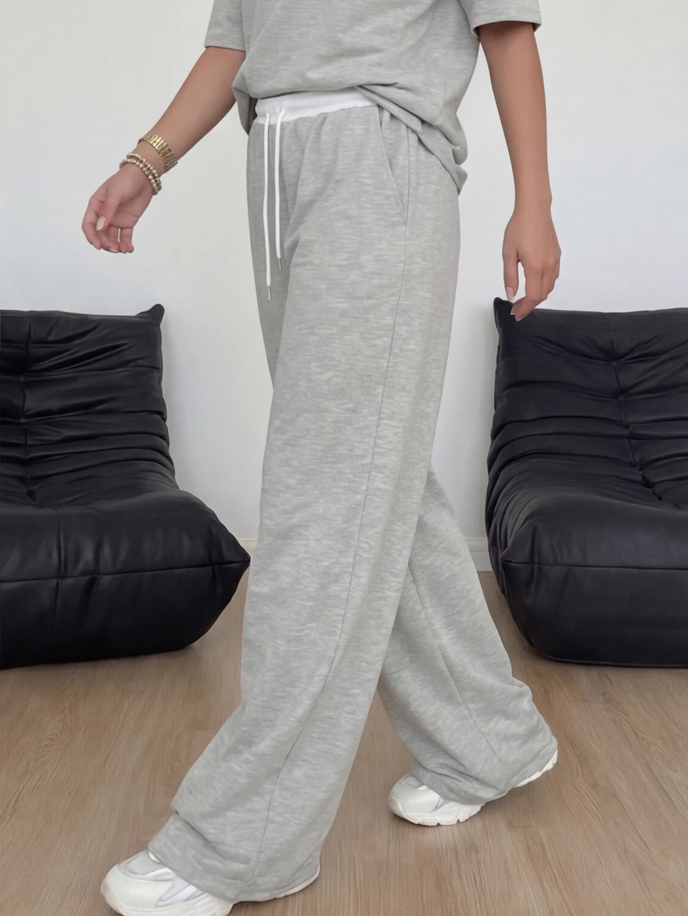 New Jogger Baggy Pants for Women Drawstring Straight Loose Casual Pants High Waist Wide Leg Pants Running Daily Wear Streetwear