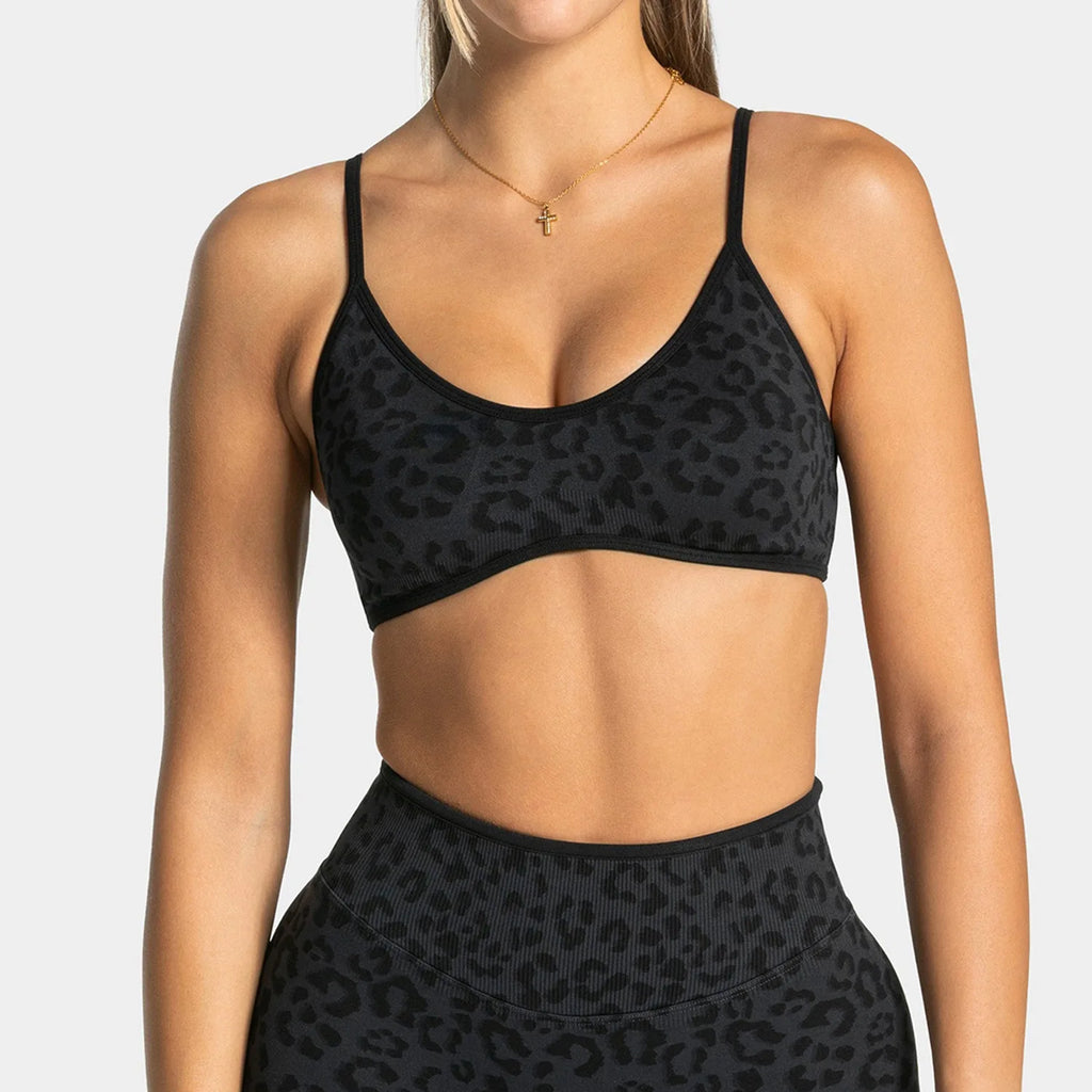 NO LOGO Women leopard print yoga fitness suit, contrasting edge sports bra high waisted leggings running cycling headband