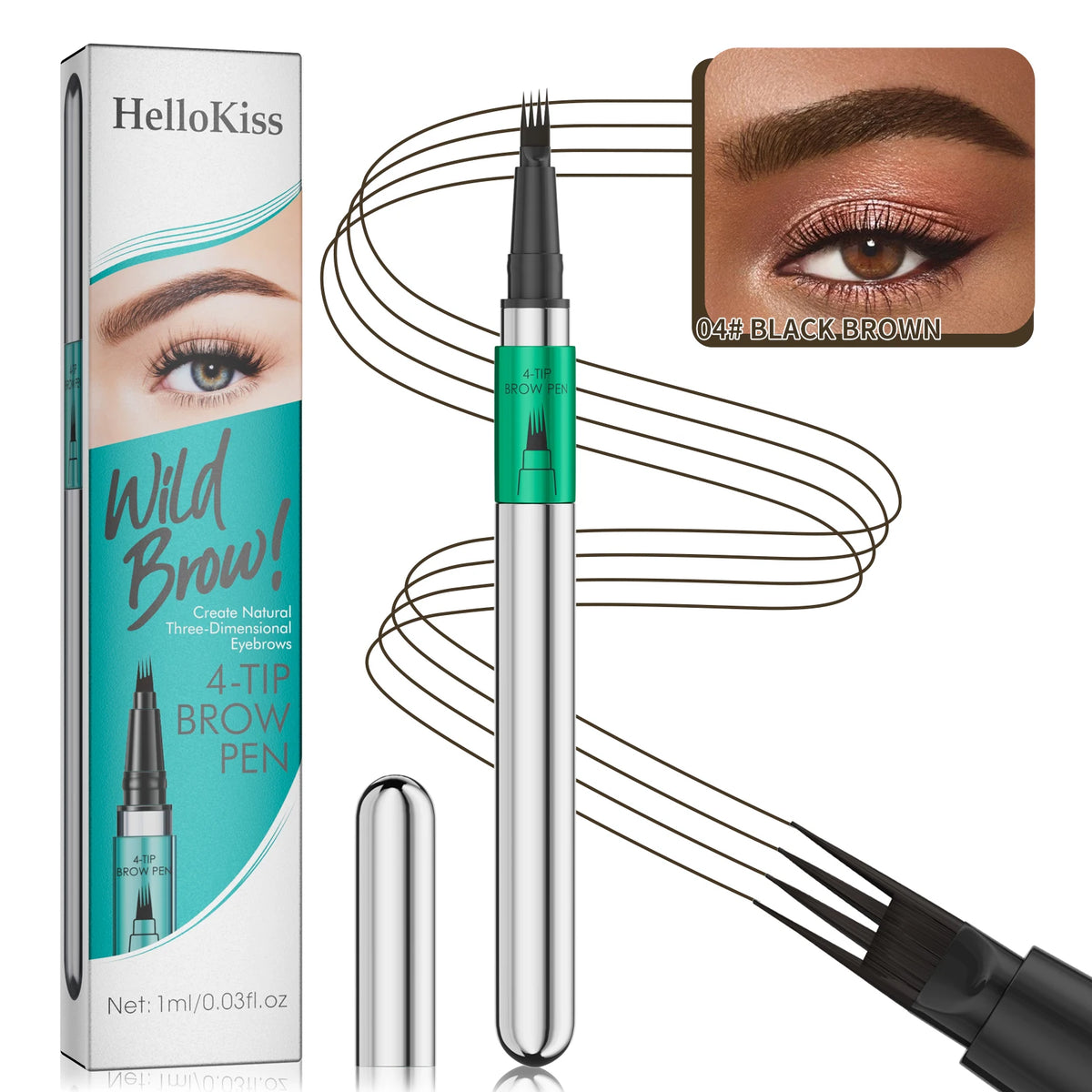 4-Tip Eyebrow Pen, 4 Heads Design, Wild Brow, Long Lasting, Smudge Proof, Waterproof Sweat Resistant Anti-transfer Cosmetic