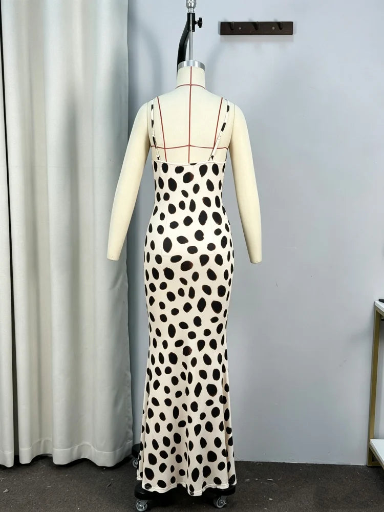 Trendy Slip Dress Animal Print V-neck Ruched Drawstring Sexy Maxi Women Dresses Beach Vacation Stylish Retro Summer Party Outfit