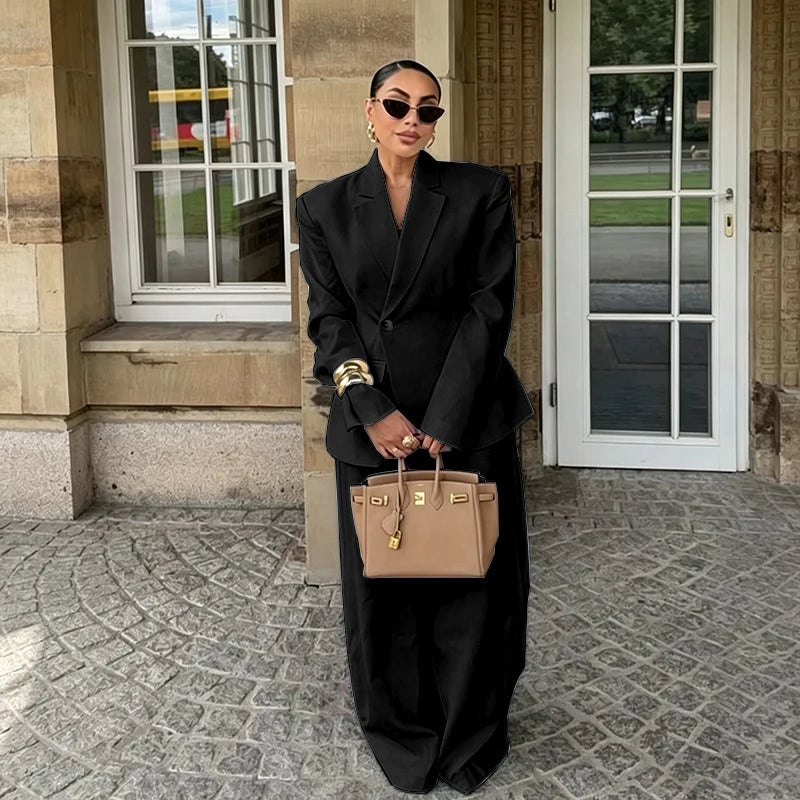 Chic White Wide-leg Pant Single Breasted Women Pants Set New Female Two Pieces(Blazer+Trousers) Conjuntos Femininos Elegantes