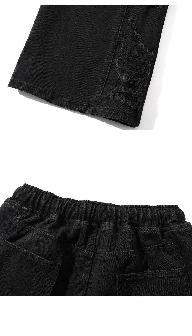 M-XXXL Men's Vintage Washed Jeans American Style Distressed Casual Denim Pants Autumn with Side Rips Drawstring Elastic Waist