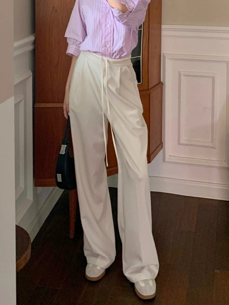 Elastic Waist Drawstring Loose Slim Casual Versatile Trousers 2026 Autumn New High Waist Women Wide Leg Suit Pants