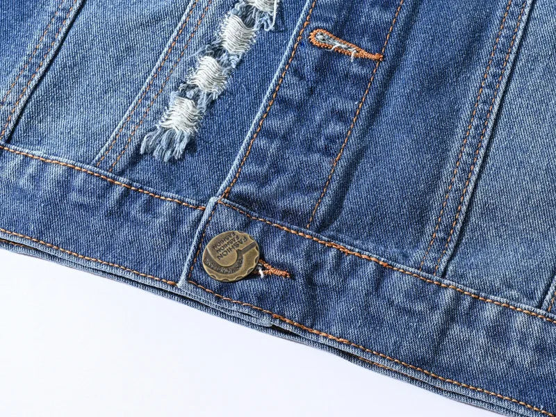 New Fashion Men Ripped Denim Waistcoats Sleeveless Jackets Light Blue Holes Denim Vests Male Cotton Slim Jeans Waistcoats 6XL