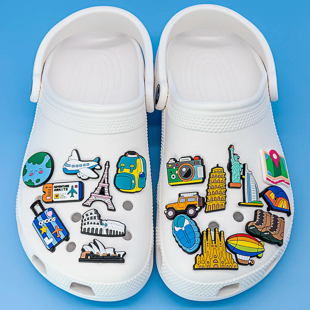 1/25pcs World Travel Shoe Charms Eiffel Tower Shoe Decorations Leaning Tower of Pisa Statue of Liberty Garden Sandals Accessory
