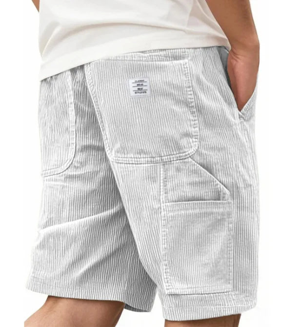 Summer Casual Corduroy Loose Elastic Waist Multi-Pocket Leisure Short Pants Men's Workwear Shorts Retro Style Male Trousers