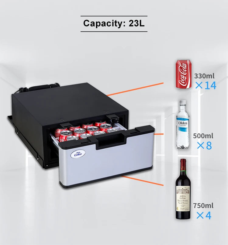12V 24V New Design Portable Outdoor Using 23L Drawer Car Refrigerator Fridge for Caravan