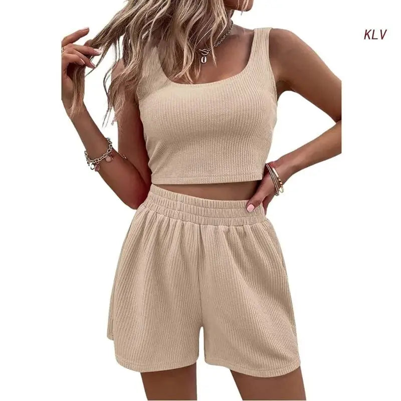 Women Tracksuit Set 2 Piece Two Piece Outfits For Women Sexy Shorts Set Ribbed  Top And Shorts Set Lounge Set