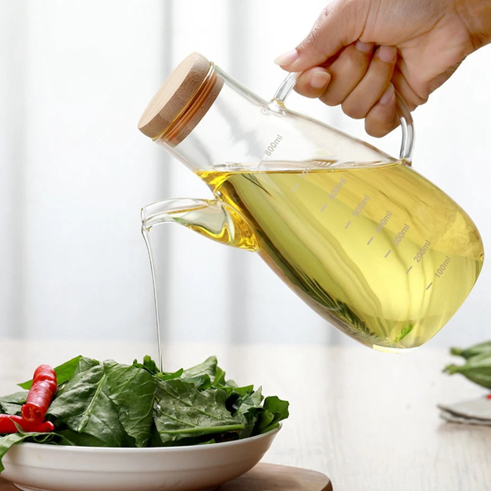 500/800ml Cooking Seasoning Bottle Dispenser Glass Olive Oil Sauce Vinegar Pot Bottles with Handle Lid Kitchen Cooking Container