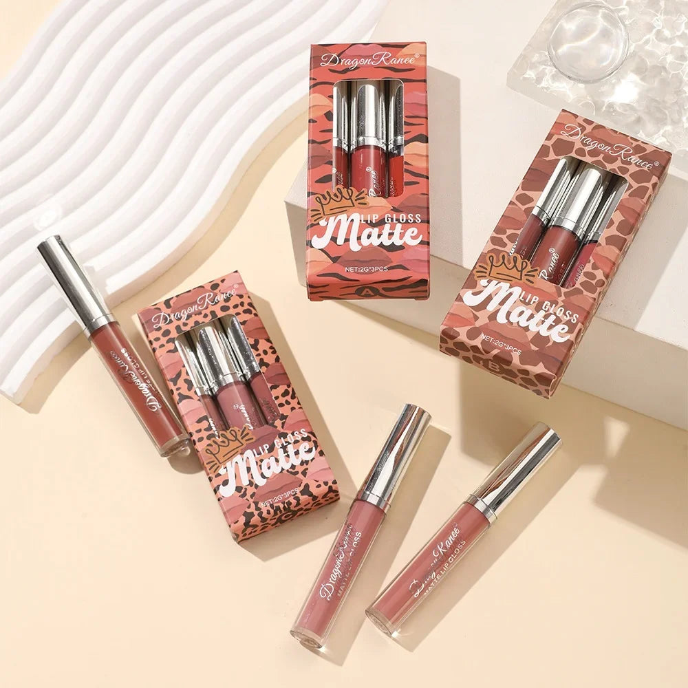3-Pack Non-Stick Matte Lip Gloss Set Liquid Lipstick Gift Box Set of 3 Long-Lasting Comfortable Matte Finish Lip Colors