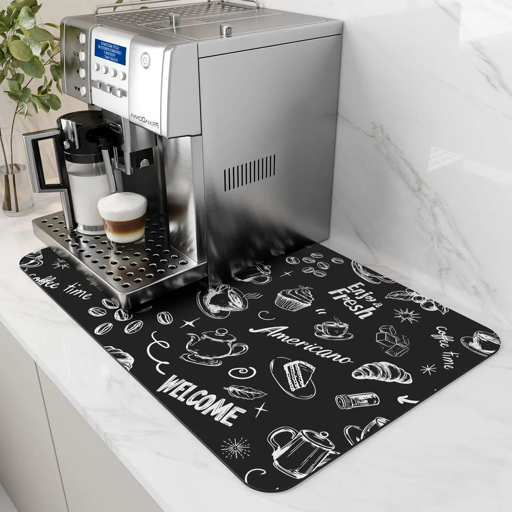 Coffee Machine Mat Rubber Backing Water-Absorbent Dish Drying Pad Kitchen Worktop Drainage Mat Home Decor