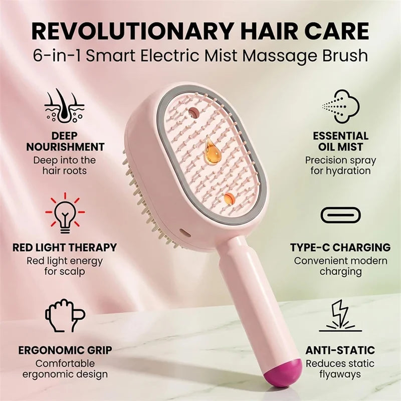 Electric Spray Air Cushion Massage Combs Self-Cleaning Steam Brush Anti-Static Massage Combs for Wet Dry Hair Styling Grooming