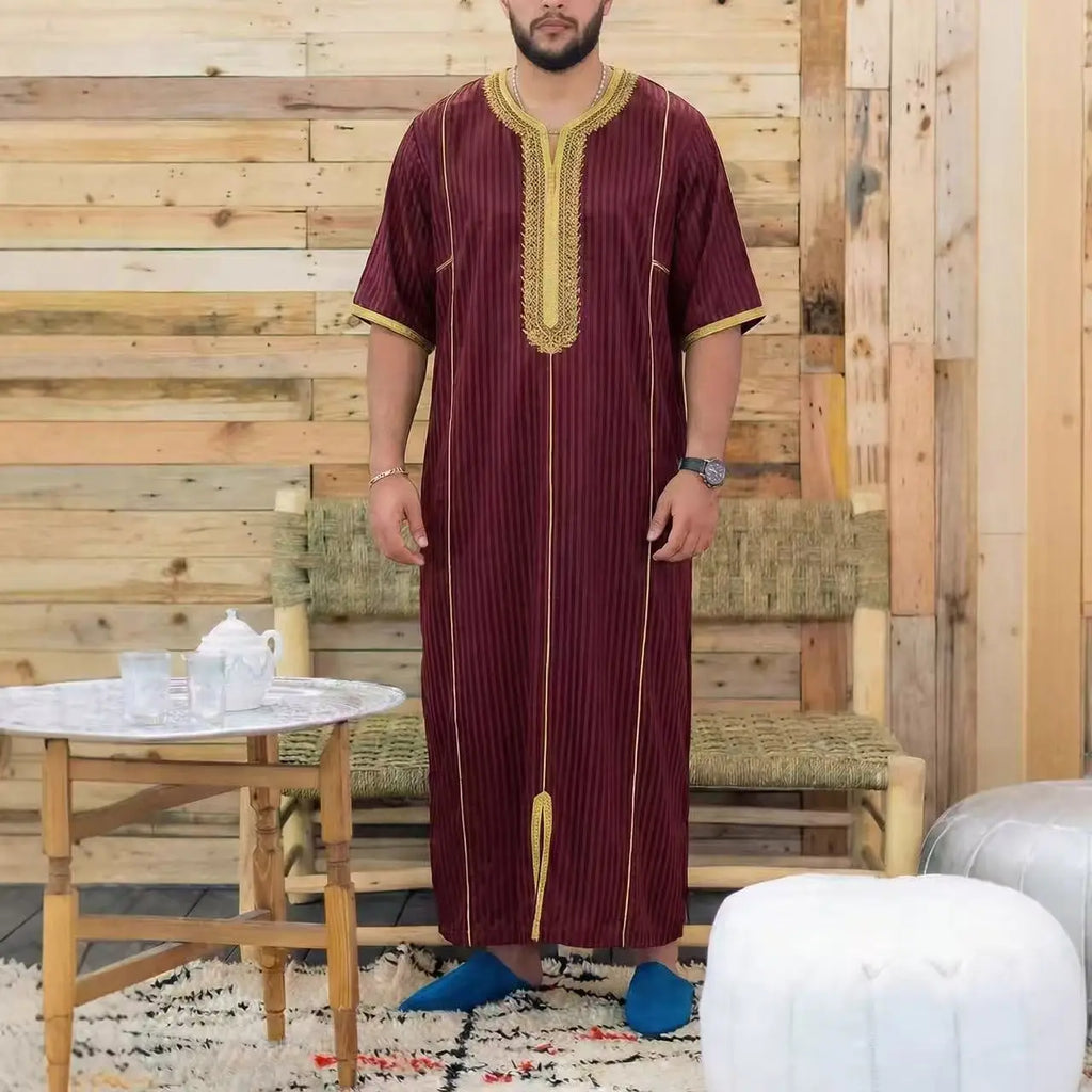 Muslim Men's Formal Thobes Long-sleeved Solid Color Loose Traditional Islamic Men's Clothing Kaftan Festival Arabic Ethnic Robe