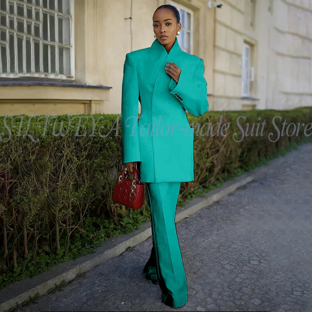 White Pants Suit Woman Luxury 2 Pieces Jacket Pants Smart Casual Office Lady Blazer Set Solid Color Trajes De Mujer Elegante