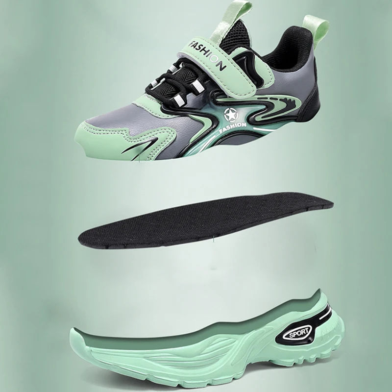 2026 Four Season Universal Children's Shoes Synthetic Leather Runshoes Boys Ordinary Thick Shoe Lightweight Shock Absorption Sne