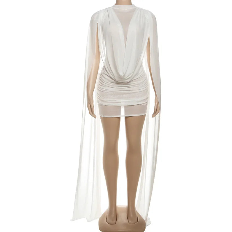 Joskaa 2025 Fall Women's Mesh Mini Dress Sexy See Through Ribbons Irregular Skinny Vestidos Coquette Midnight Party Clubwear