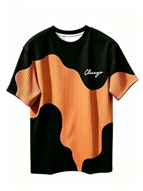 European and American Men's Summer Simple Letter Splicing Print Comfortable and Breathable Round Neck T-shirt Outdoor Casual Top