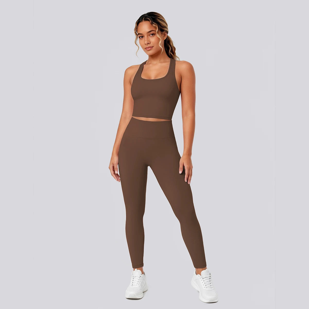 2PCS Solid Color Yoga Set for Woman's Gather Beautiful Back I-shaped Vest Shock-absorbing Running Yoga Tank Top Push Up Pants