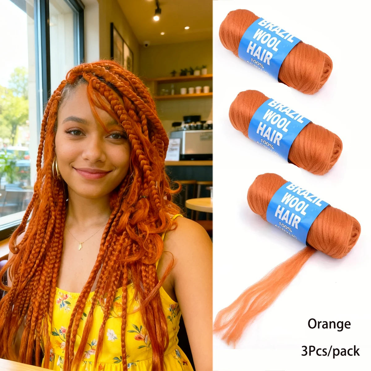 3 Pcs Brazilian Wool Acrylic Yarn for Braiding Synthetic Hair Extensions Crochet Box Senegalese Twist Jumbo Faux Locs for Women