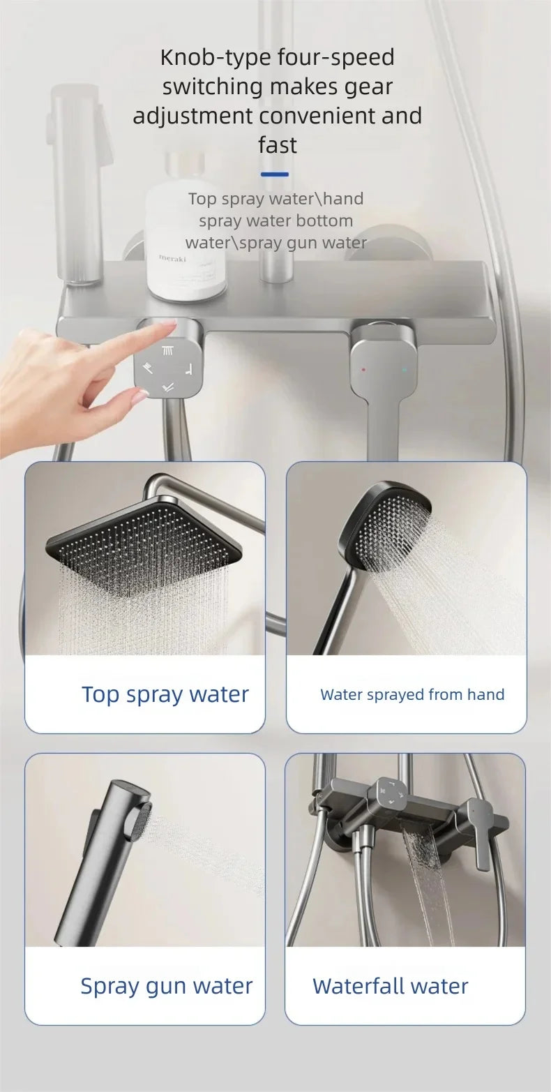 Gray Household MultiFunction Hot and Cold Water Shower Set Hotel Bathroom Bathtub Faucet Pressure Boosting Shower System Set
