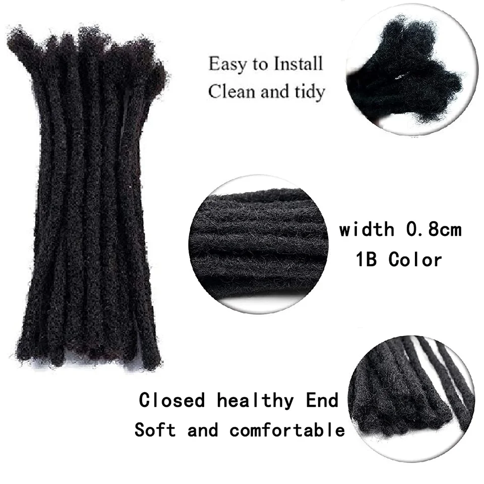 Dreadlocks Brazilian Human Hair Strand Crochet Braid Hair Loc Extension 0.6 0.8 CM Kinky Braiding Bundles Microlocks Wholesale