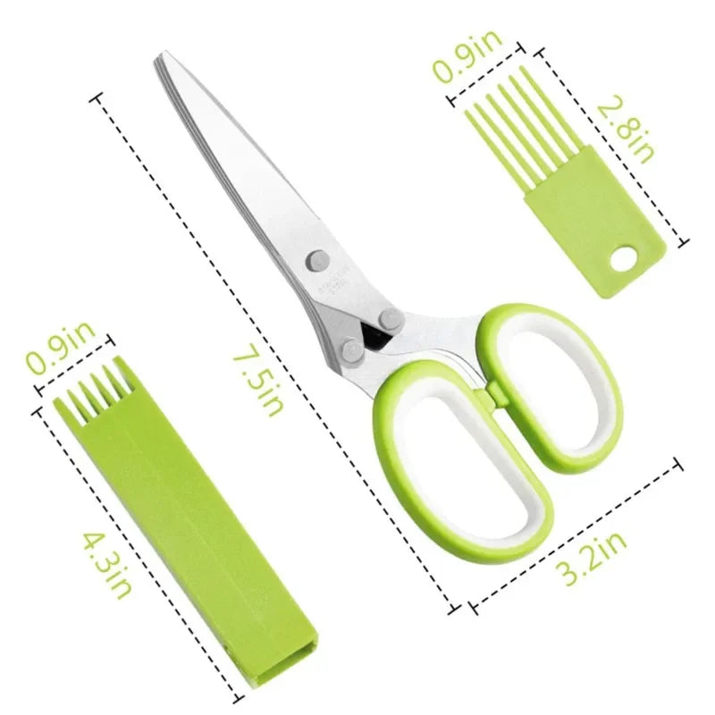 Herb Scissors Stainless Steel 5 Blade Kitchen Shears Household Vegetable Cutter with Cover Multifunctional Kitchen Gadgets