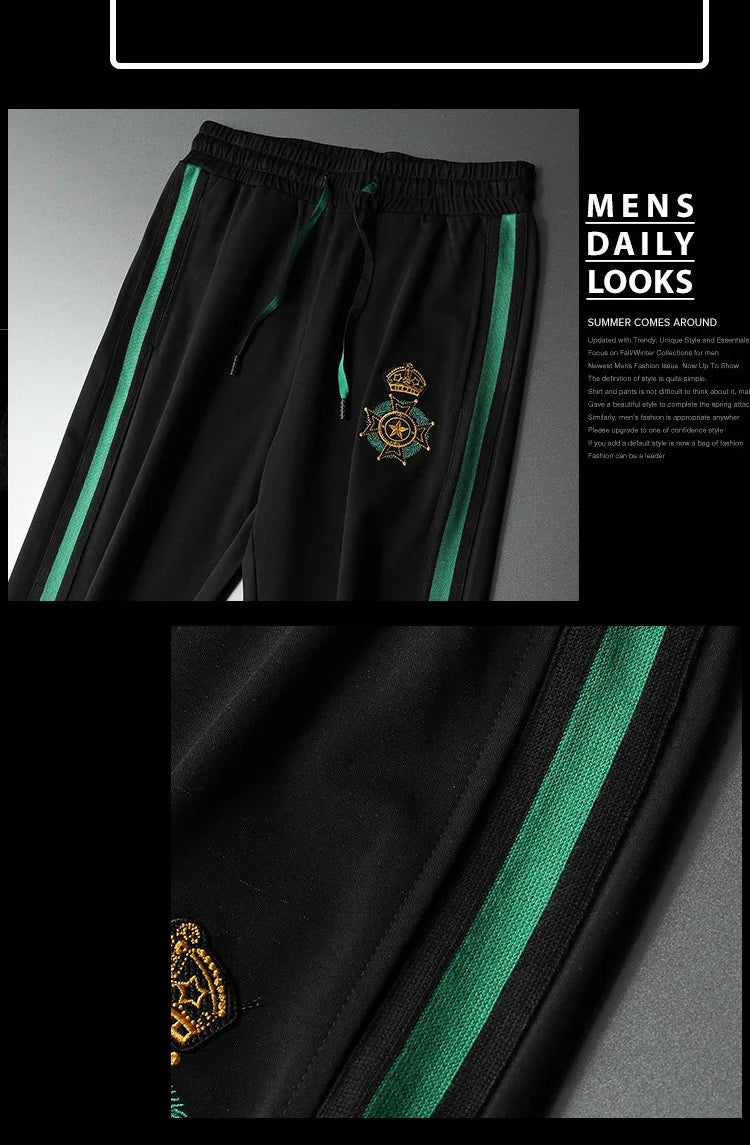 High end luxury exquisite badge embroidered short sleeve suit men's summer top fashion European casual sweatpants two piece set