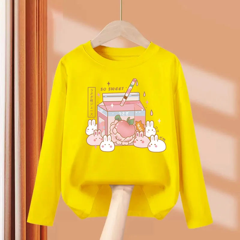 Autumn Sweet Cartoon T-shirt for Baby Girls Long Sleeve Lovely Tops 3-14T Girls Spring Clothing