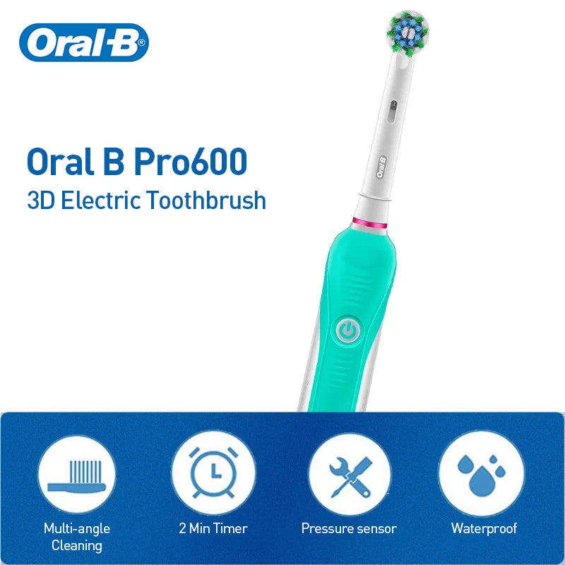 Oral-B Pro600 3D Electric Toothbrush IPX7 Waterproof Smart Timer Pressure Sensor Inductive Charging Adult Rechargeable Toothbrus