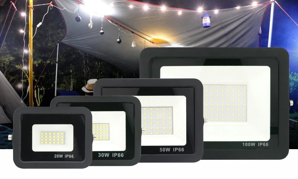 DC12V Led Flood Light 20W 30W 50W 100W Outdoor Floodlight Spotlight IP66 Waterproof Light Reflector Portable 12 Volt Led Lights
