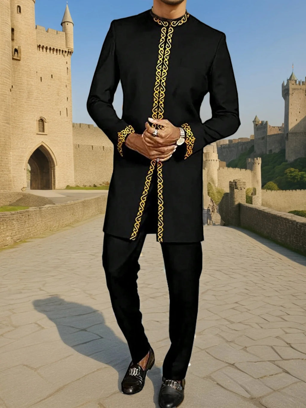 White Kaftan Men's Suit Embroidery Floral Top Pants Kaunda Suit African Casual Outfits Wear Traditional 2PCS Set Wedding Tuxedo