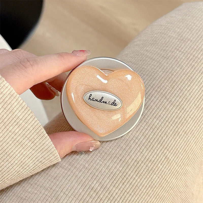 Love Heart Shaped Magnetic Mobile Phone Grip Holder Flash Pink Airbag Desktop Stand Support Bracket Finger Socket Cell Decor