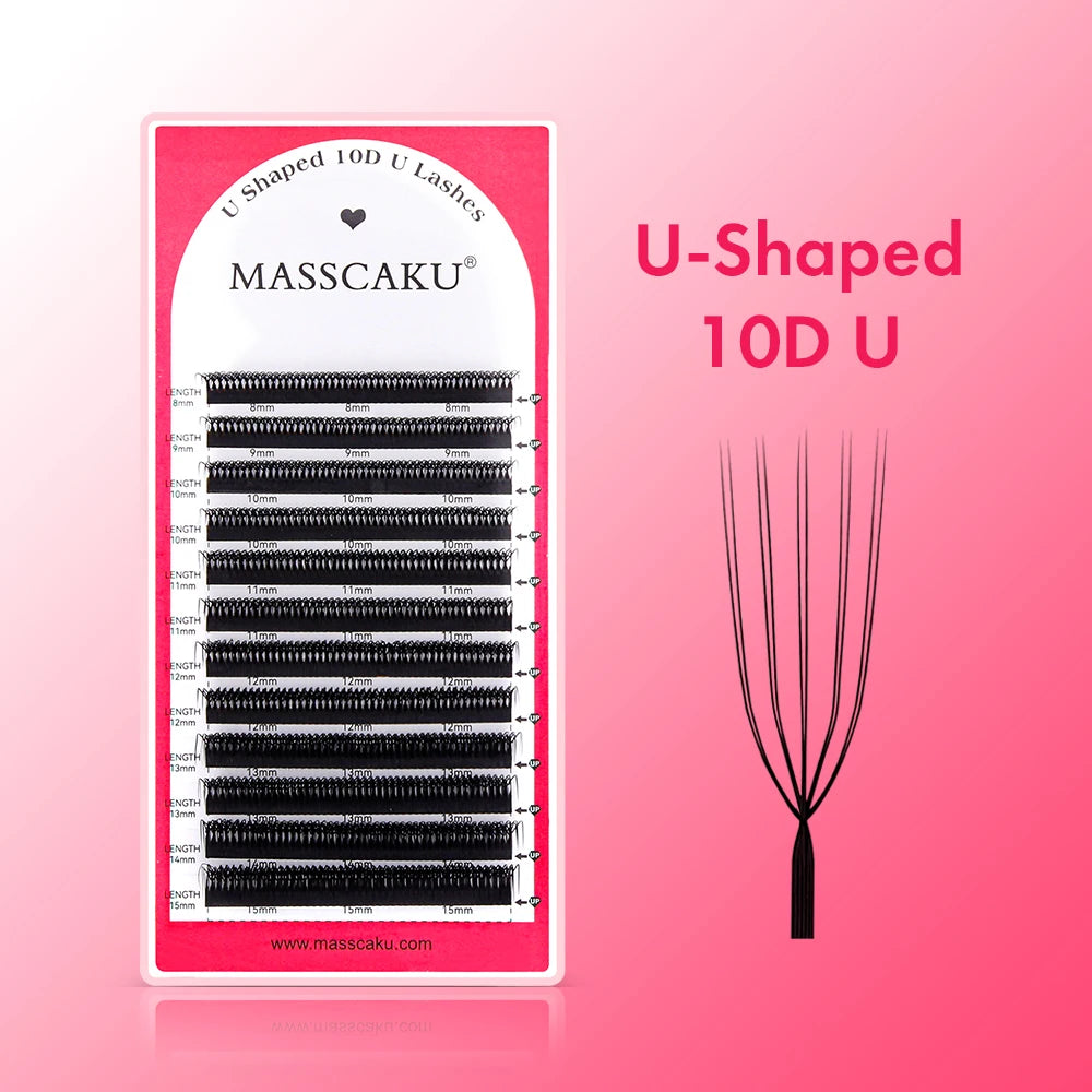 MASSCAKU U-shaped 3D 4D 5D Eyelash Extensions C D Curl U Shaped W Bloom Premade Fans Volume Lashes Natural Mink False Eyelashes