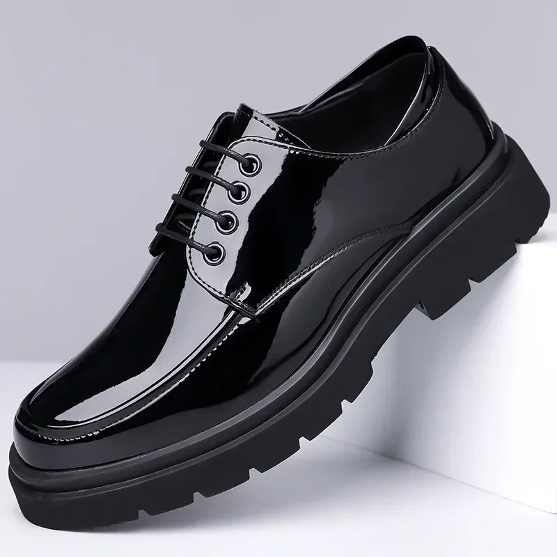 2025 Autumn Patent Leather Men's Business Formal Tie-Up Shoes Safety Professional Bata Breathable Men's Shoes botas para hombre