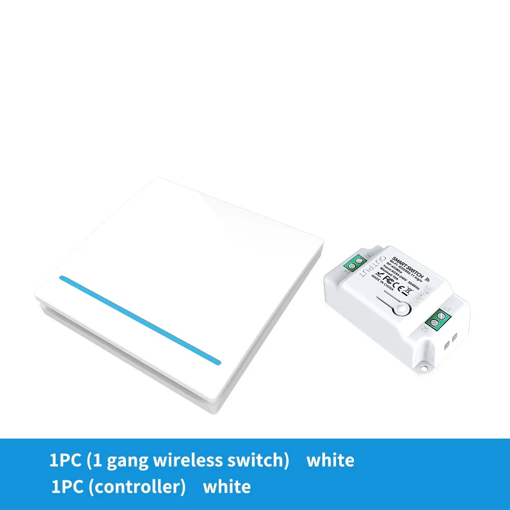 Long Distance Smart Tuya Wifi Wireless Switch Black And  White 1/2/3gang RF433 Remote Control Light Switch CR2032 Power Supply