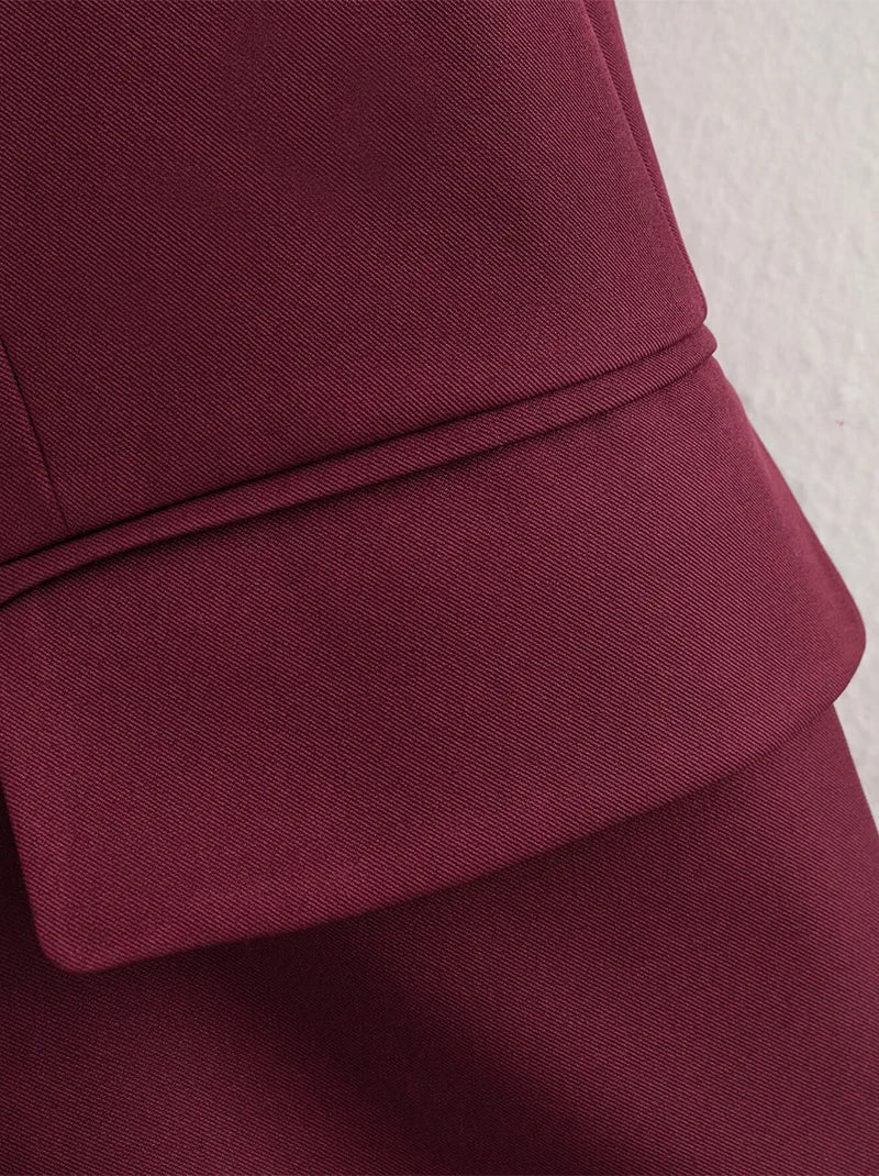 New Burgundy Blazer Women Autumn Winter Vintage Double Breasted Suit Jacket for Woman Fashion Streetwear Classic Blazers Coat