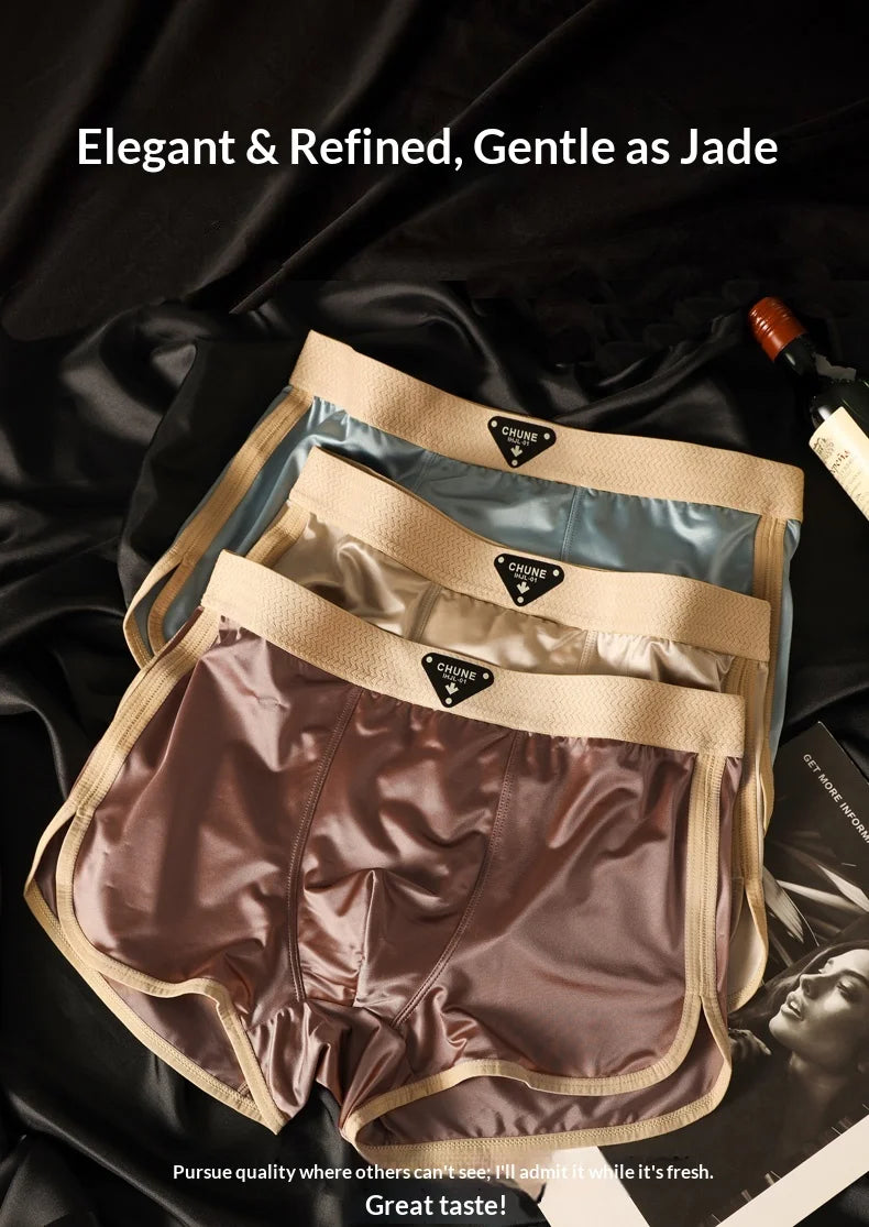 1/3 PCS Men's Luxury Satin Ice Silk Shorts Boxers Hygroscopic Breathable Crotch High Elastic Underpants large size
