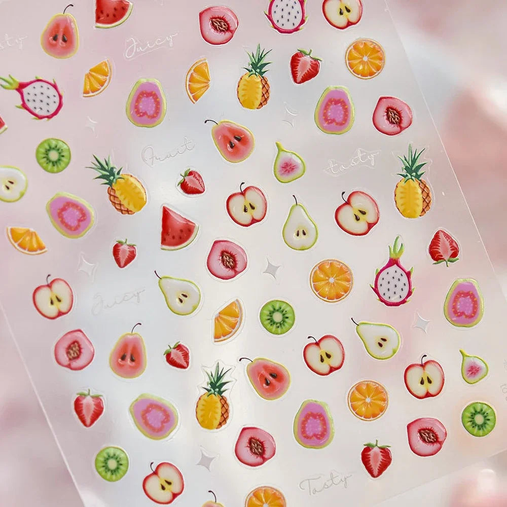 Sweet Summer Delicious Watermelon Ice Cream 5D Nail Art Sticker Elegant Bowknot Cool Ice Square Jelly Nail Decals for Manicure