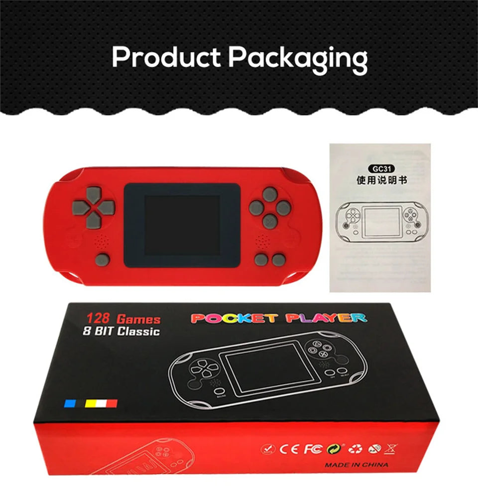 GAMINJA GC31 Retro Mini Handheld Video Game Console Portable TFT Color Screen 8Bit Game Player Built-in 128 Games