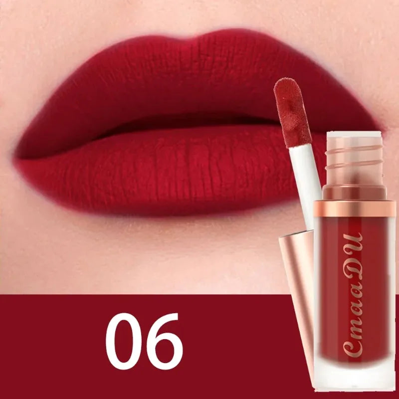 12 Colors Matte Velvet Lip Glaze Waterproof Liquid Lipstick Nude Brown Moisturizing Long Lasting Non-stick Cup Lip Gloss Makeup