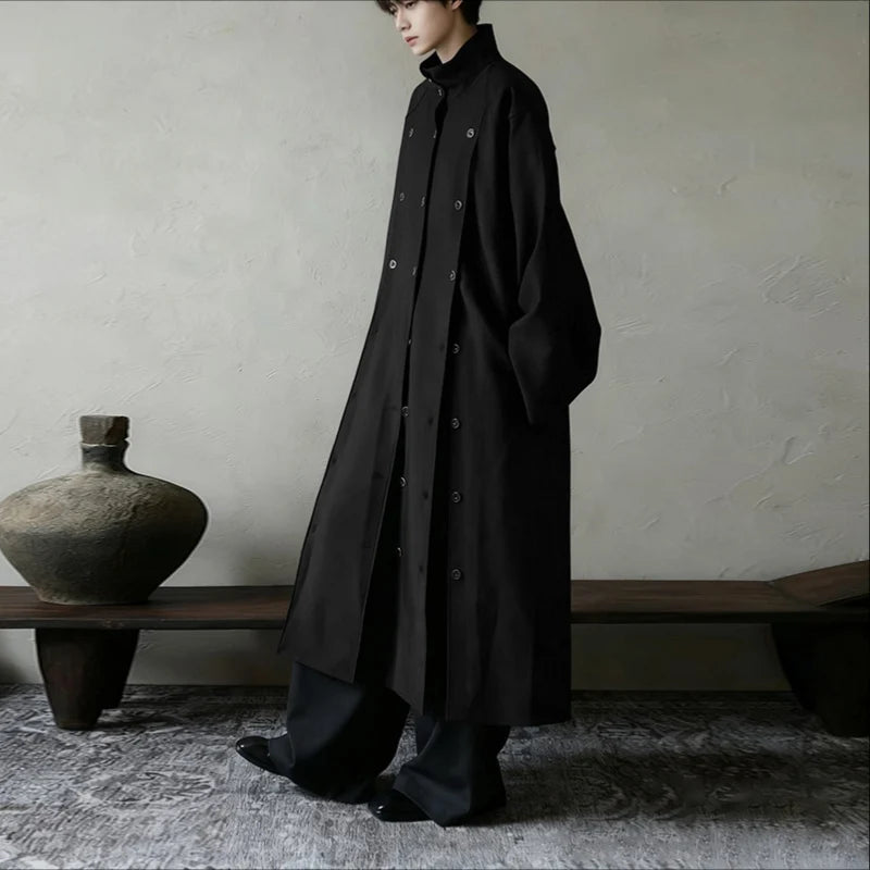 INCERUN Men Long Style Shirt Solid Stand Collar Long Sleeve Male Tops Camisas Streetwear Triple Breasted Fashion Men Clothing