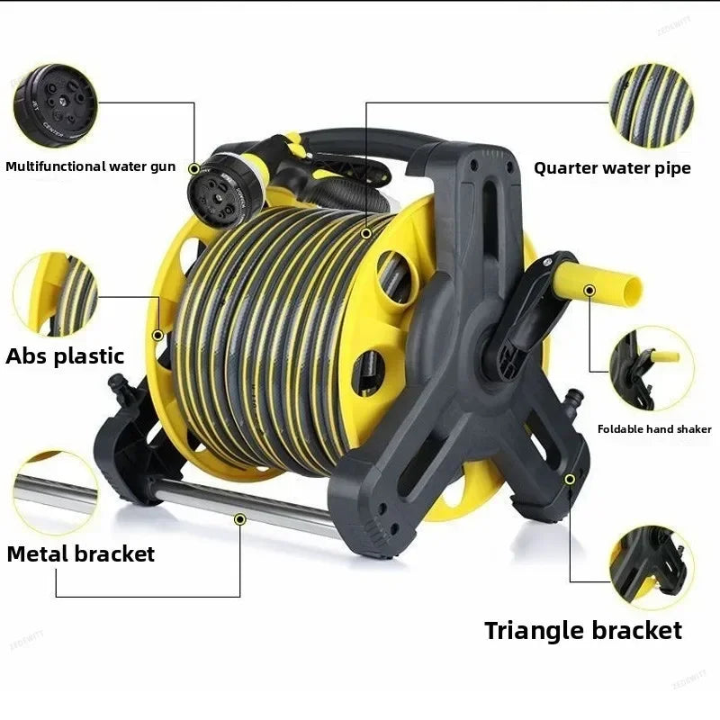 Household Outdoor Water Hose Reel with High Pressure Spray Water Gun for Car Washing Garden Lawn Plant Irrigation Watering Tool