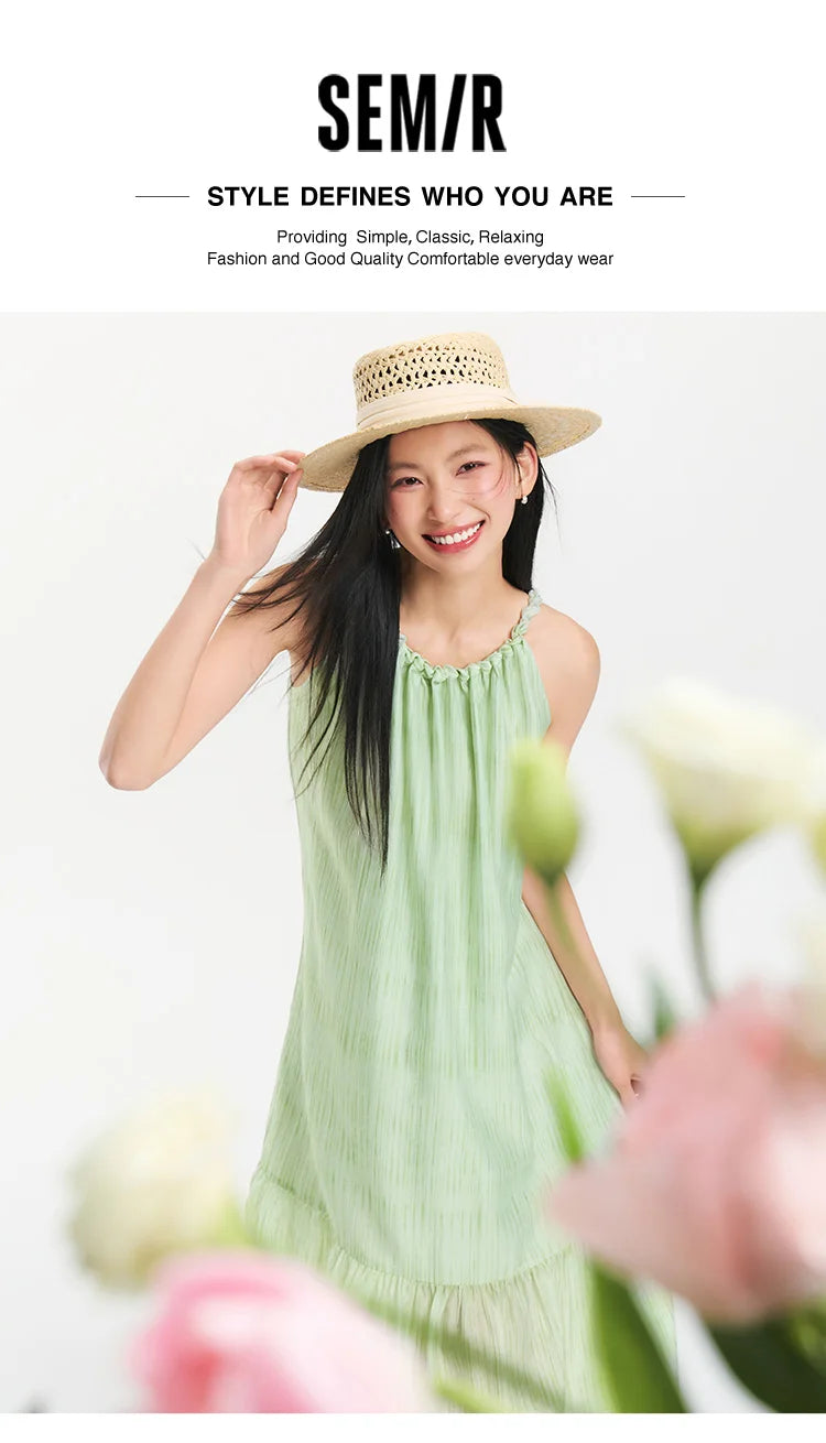Semir Women Dress Bowknot Textured Halter Neck Vacation A Line Maxi 2026 Summer Romantic Fresh Elegant Soft Comfy Holiday Top