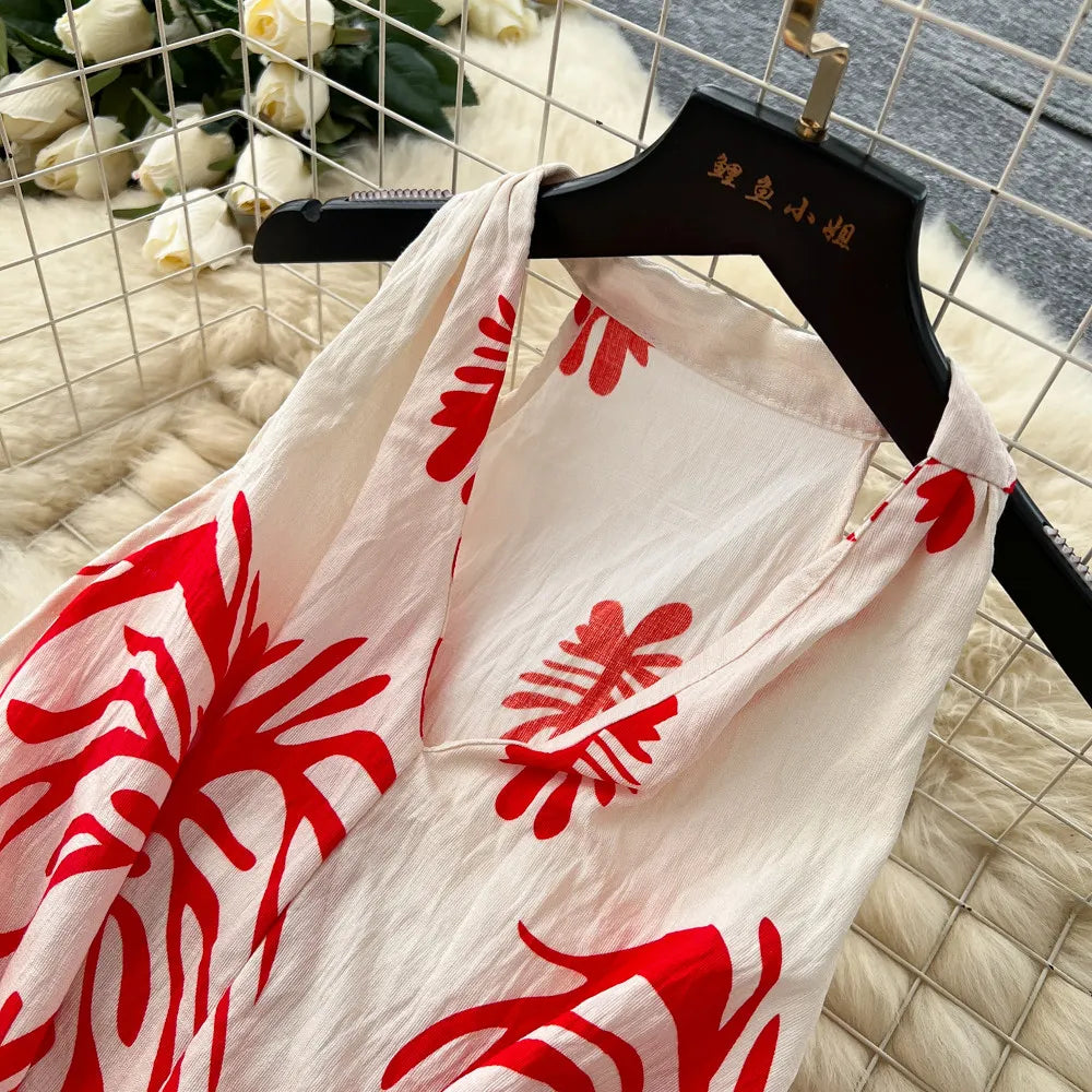 SINGREINY Boho Print Vacation Suits Summer 2026 Sleeveless Lace Up Tank Top+Loose Wide Leg Pant Chic Lazy Casual Women 2pcs Sets