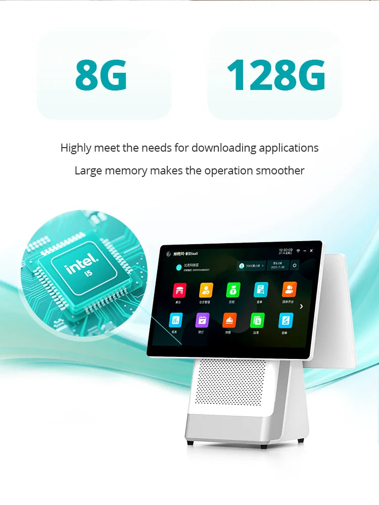 White POS System Efficient Cash Register Business Management Touch Screen Windows POS Terminal Printer All In One POS System