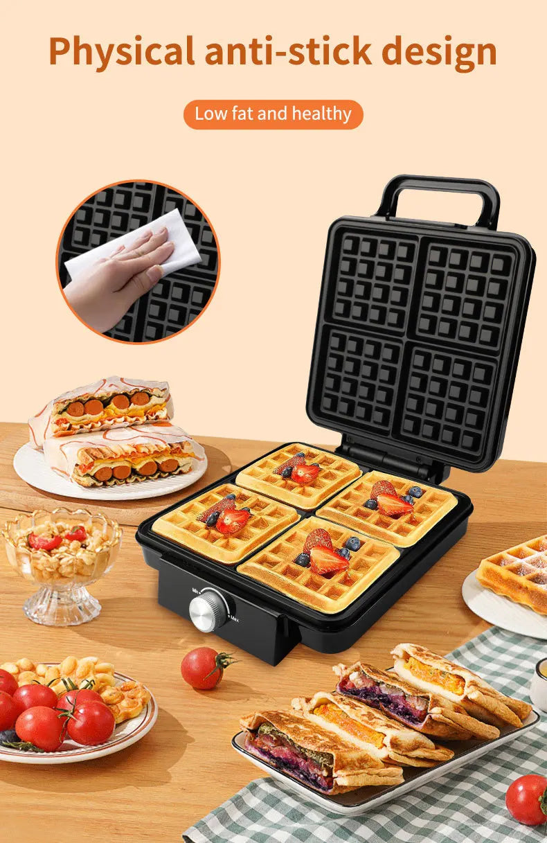 Household Four Pieces Waffle Iron Multifunctional Sandwich Maker Electric Crepe Grill Breakfast Kitchen Equipment