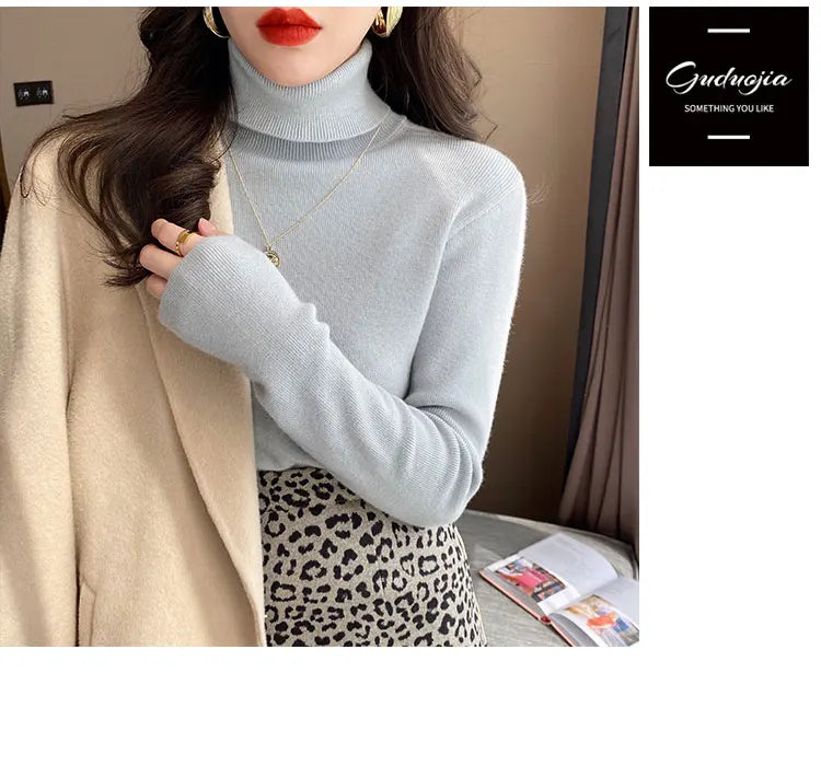 2026 Autumn Winter Basic Slim Soft Solid Color Turtleneck Sweater Women Pullover Casual Long Sleeve Chic Bottom Knitted Jumper
