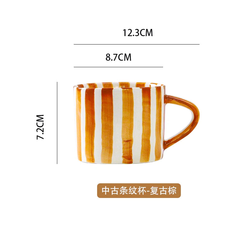 European Striped Ceramic Coffee Cup Saucer Modern Breakfast Dessert Plate Tea Cup Decorative Art Striped Coffee Cup 200 Ml Decor